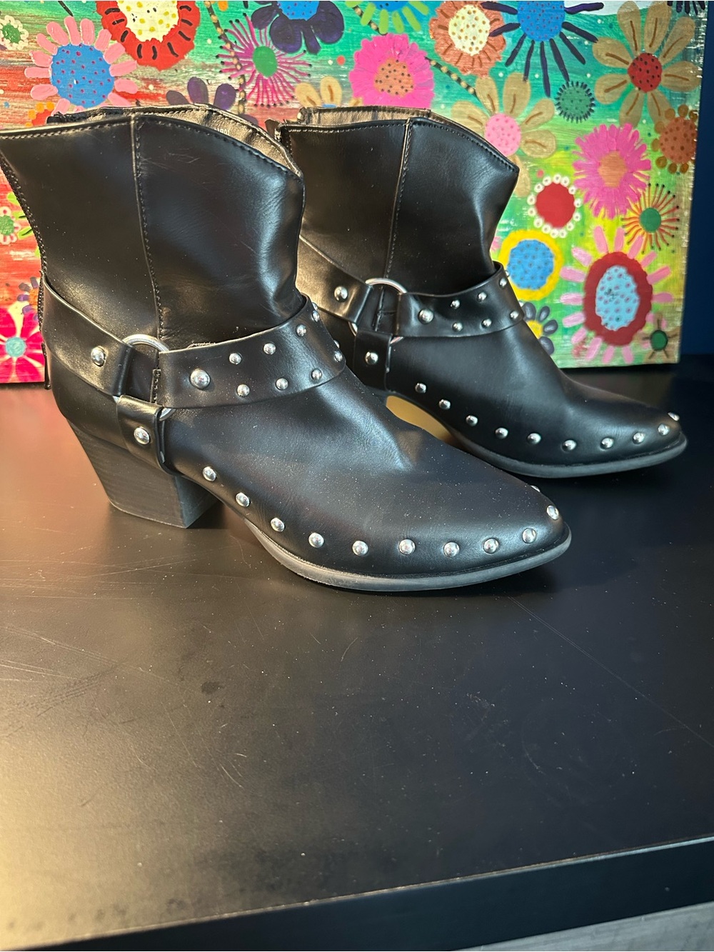 Arizona Jean Company Black Studded Harness Ankle Boots